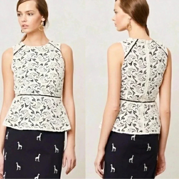 Anthropologie | Maeve | Scrolling Lace Peplum Top Sleeveless Blouse Size 2 XS - Picture 2 of 11